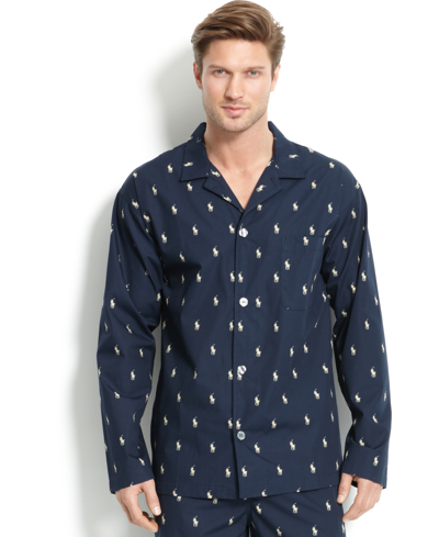 Polo Ralph Lauren Men's All Over Polo Player Pajama Shirt In Navy,white