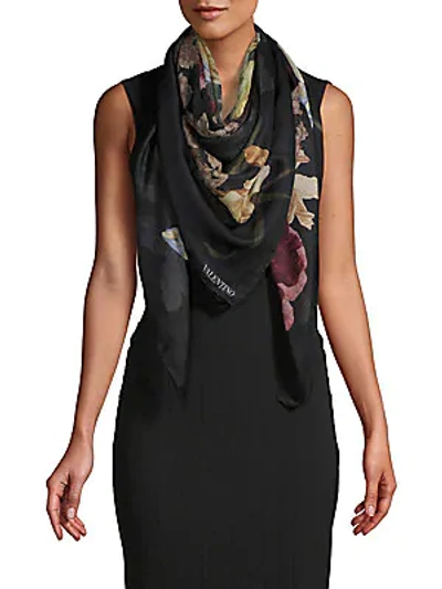 Valentino Floral-print Scarf In Grey