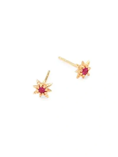 Anzie Pink Tourmaline And 14k Gold Stud Earrings