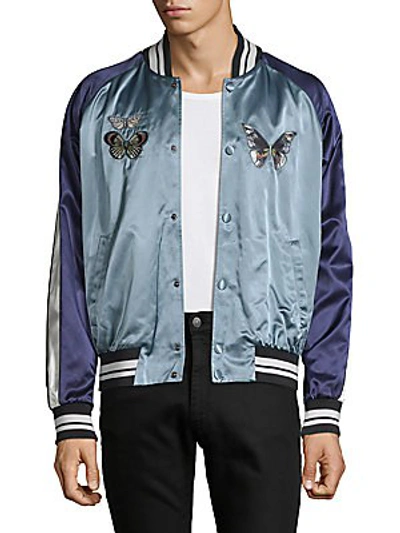 Valentino Embroidered Butterfly Bomber Jacket In Blue Multi | ModeSens