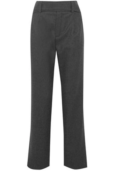 Saint Laurent Woman Belted Wool Straight-leg Pants Charcoal