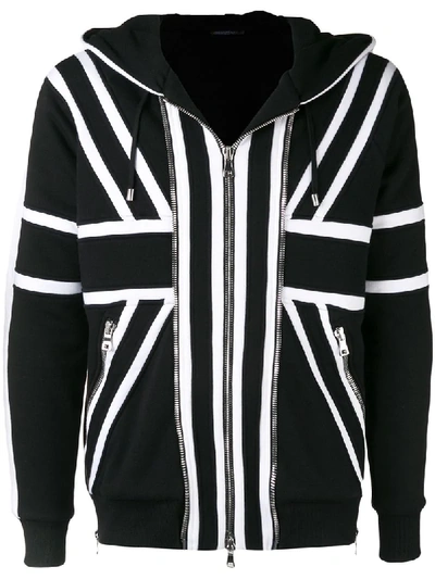 Balmain Monochrome Hooded Cotton Sweatshirt In Black And White
