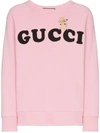 Gucci Pig Embroidered Logo Crew Neck Sweatshirt In Pink