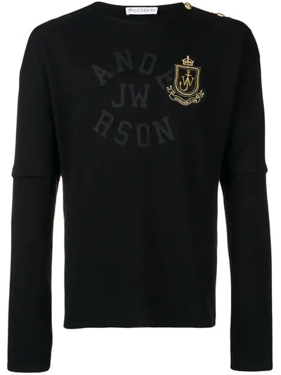 Jw Anderson Logo Patch Sweatshirt W/ Layered Sleeves In Black