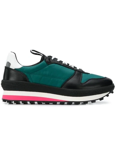 Givenchy Sneakers In Black Leather And Green Fabric