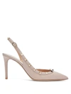 Valentino Garavani Rockstud Slingback Leather Pumps In Dusty Pink.