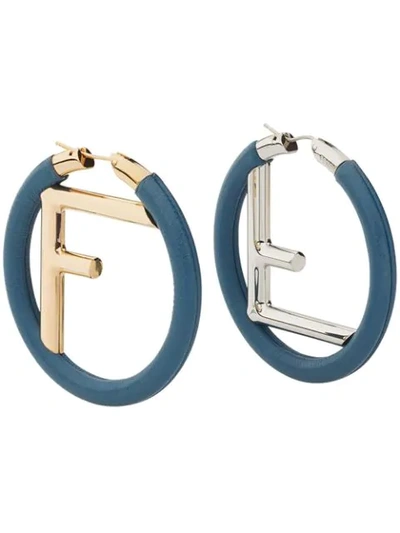 Fendi - Logo Leather Hoop Earrings - Womens - Blue In F13xe-soft Gold +palladium