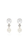 Miu Miu - Double Crystal And Pearl Drop Earrings - Womens - Crystal