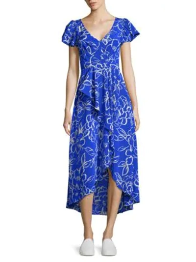 Tracy Reese Cascade Printed Hi-lo Dress In Blue Floral
