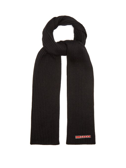 Prada Ribbed-knit Wool Scarf In Black 