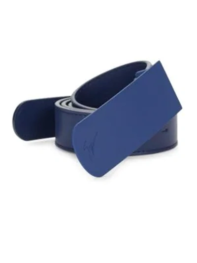 Giuseppe Zanotti Classic Leather Belt In Bluette