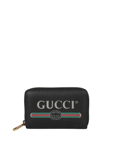 Gucci Print Leather Card Holder In Nero