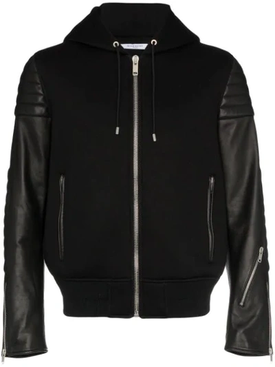 Givenchy Hooded Lambskin Leather Jacket In Black