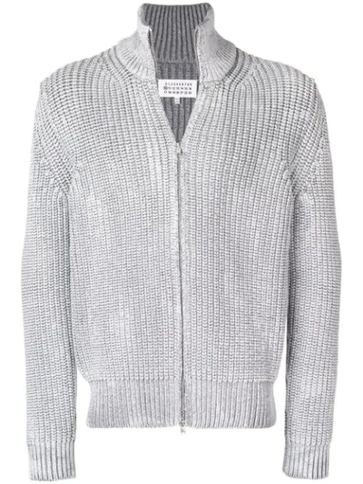 Maison Margiela Painted Wool Camionneur Cardigan In Grey+painted