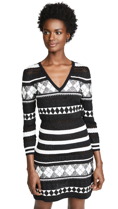 Boutique Moschino Patterned Stripe Dress In Black/white