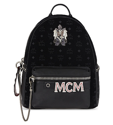 Mcm Stark Insignia Medium Velvet Backpack In Black | ModeSens