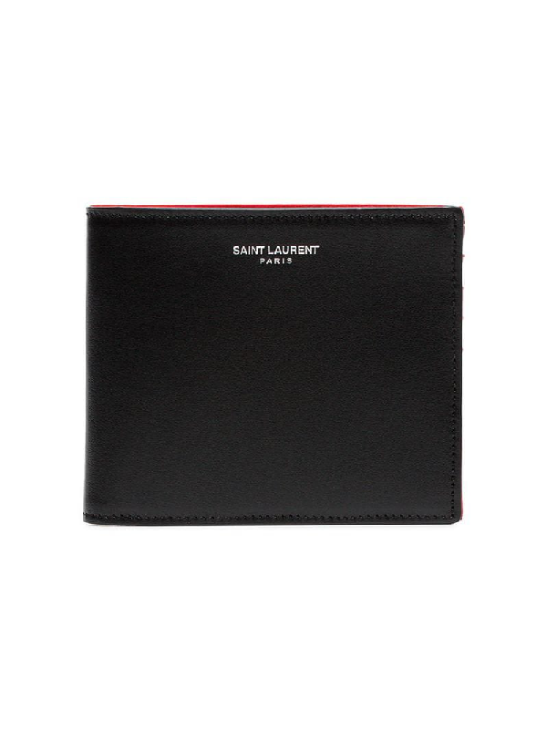 Saint Laurent Black And Red Bandana Lined Leather Wallet In 1014 Nero Rosso Bianco Nero Modesens