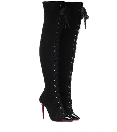 Christian Louboutin Frenchie Lace-up Over The Knee Sock Boot In Black