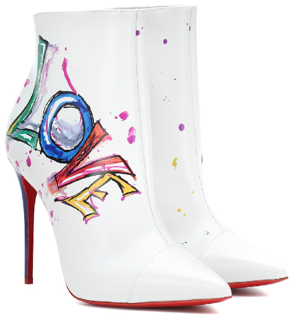 Christian Louboutin Boot In Love Printed Red Sole Bootie In White | ModeSens