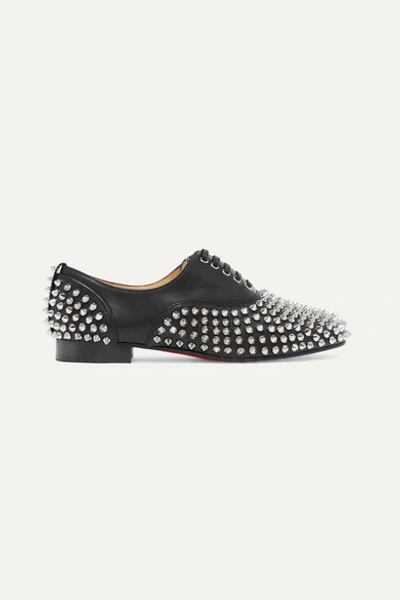 Christian Louboutin Freddy Spikes Red Sole Saddle Oxford Shoes In Black