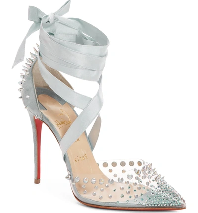 Christian Louboutin Mechante Reine Ankle Wrap Pump In Silver