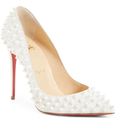 Christian Louboutin 'follies' Spike Pointy Toe Pump In Latte Patent