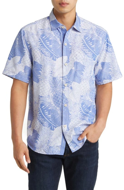 Tommy Bahama Coconut Point Monstera Montage Short Sleeve Button-up Shirt In Rococo Blue