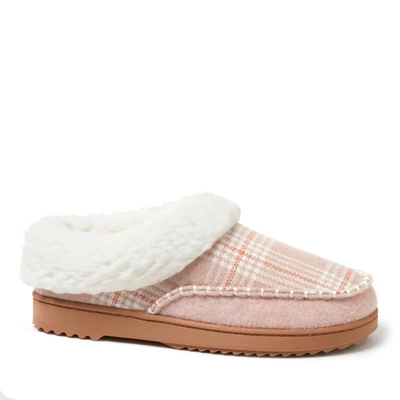 Dearfoams Women's Nyla Felted Plaid Moccasin Toe Clog Slipper In Pale Mauve