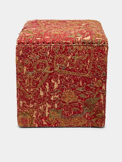 By Walid 19th Century English Crewel Cube In Red