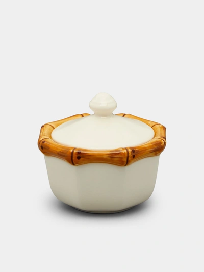 Este Ceramiche Bamboo Hand-painted Sugar Bowl In White