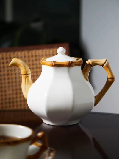 Este Ceramiche Bamboo Hand-painted Teapot In White