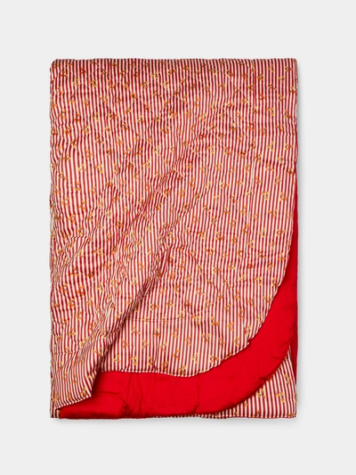 Loretta Caponi Floral Quilted Cotton Eiderdown Quilt In Red