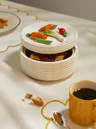 Este Ceramiche Vegetables Hand-painted Ceramic Trompe-l'oeil Box In Neutral