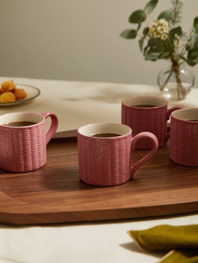 Este Ceramiche Wicker Hand-painted Mugs (set Of 4) In Pink