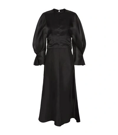Emilia Wickstead Silk Satin Dress With Chiffon Sleeves | ModeSens