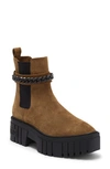 Karl Lagerfeld Reign Chain Cuff Platform Chelsea Boot In Brown/ Black