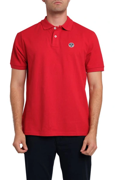 North Sails Logo Patch Cotton Polo In Red