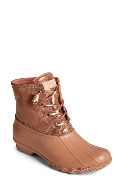 Sperry Saltwater Shimmer Duck Boot In Rose