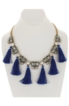 Olivia Welles Tassel Bib Necklace In Gold / Blue