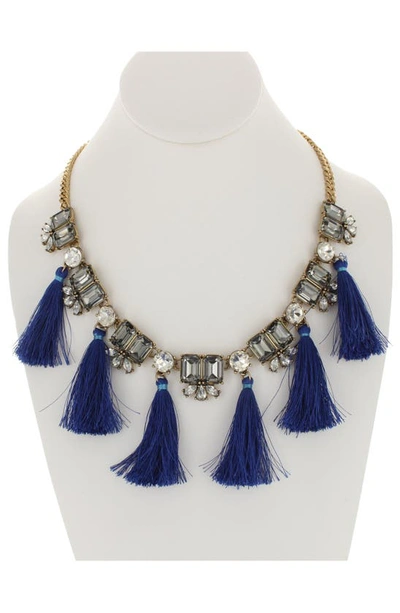 Olivia Welles Tassel Bib Necklace In Blue