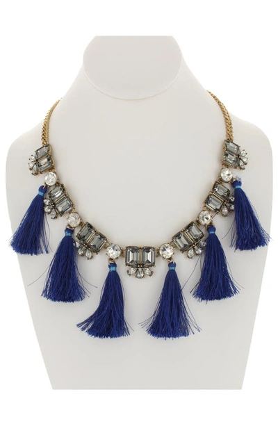 Olivia Welles Tassel Bib Necklace In Gold / Blue