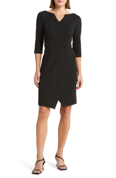 Connected Apparel Three-quarter Sleeve Sheath Dress In Black-gold