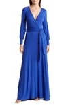 Go Couture Long Sleeve Maxi Wrap Dress In Royal Blue