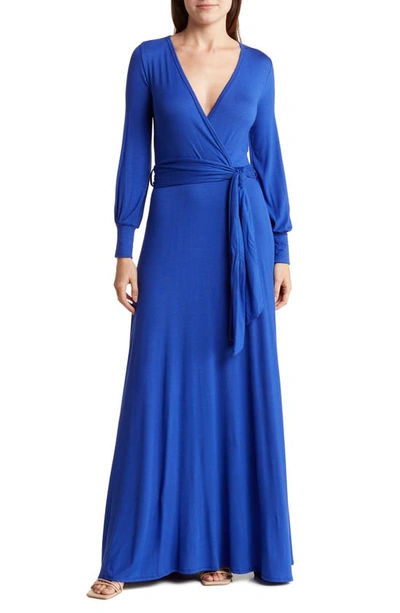 Go Couture Long Sleeve Maxi Wrap Dress In Royal Blue
