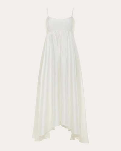 Azeeza Rachel Asymmetric Silk Midi Dress In White