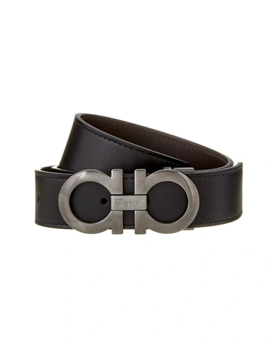 Ferragamo Double Gancio Reversible & Adjustable Leather Belt In Black