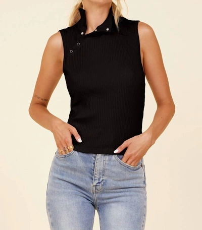 Lamade Andre Sleeveless Snap Turtleneck Top In Black