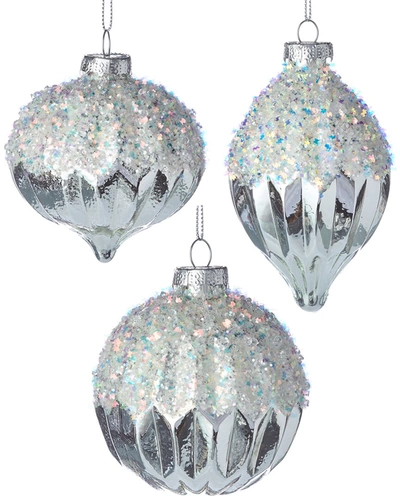 Kurt Adler 3pc 80mm Glittered Ball, Finial & Onion Glass Ornaments