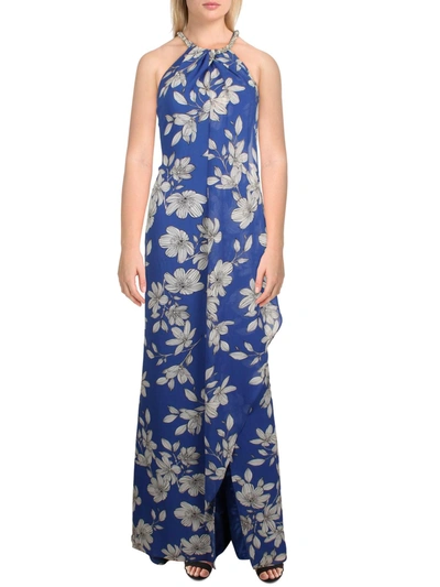 Calvin Klein Womens Chiffon Embellished Evening Dress In Blue