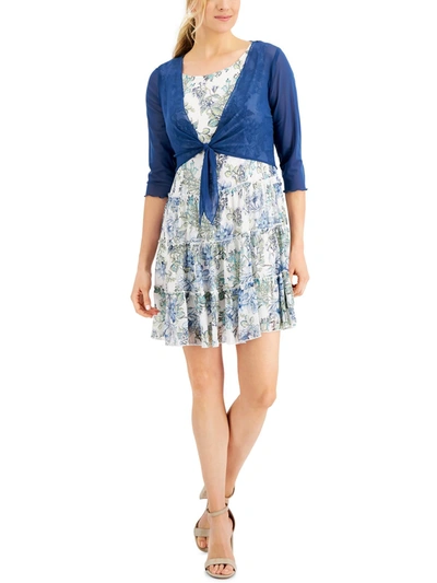 Connected Apparel Petites Womens Party Two-piece Shift Dress In Blue